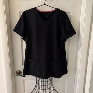 Heartsoul Black V-Neck Scrub Top XL Medical Uniform 2 Pockets Stretch
